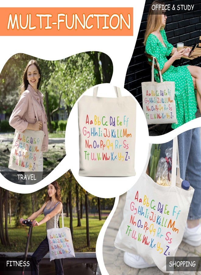 Levitatinyear Alphabets Canvas Tote Bag for Women, ABC Letters Learning Tote, Library Book Bag, Teacher Tote Bags for Books, Alphabet Gift Bag, Colorful Shoulder Bag Gifts for Her -13 - Image 4